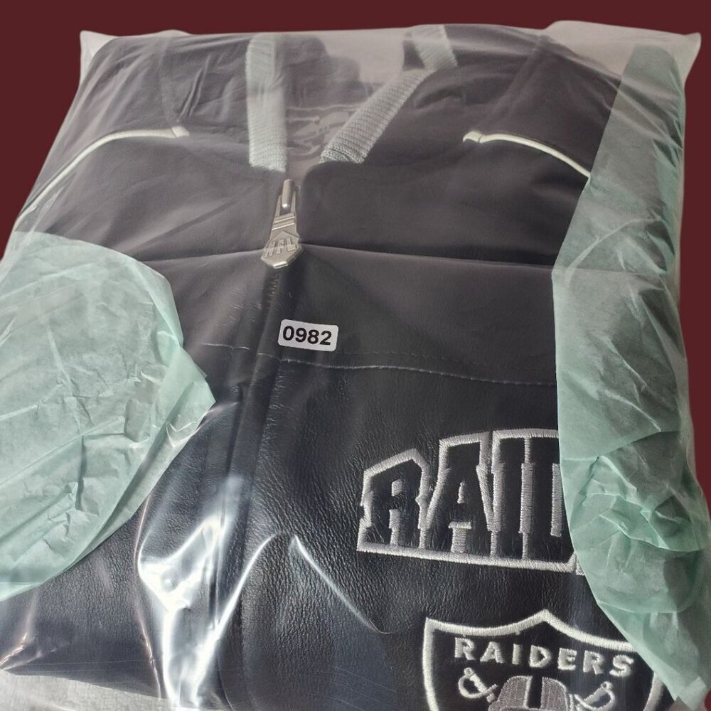 Carl Banks G-III Vtg Raiders Leather Varsity Jacket Rare Black/Silver Medium - Picture 6 of 16